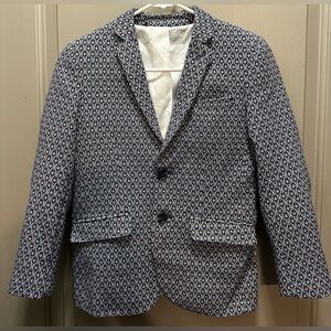 Elie Balleh Size M (10-12) Navy and White Patterned Suit Jacket EUC